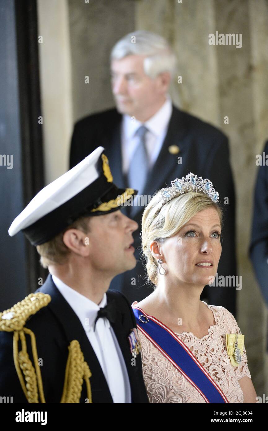 STOCKHOLM 20130608 Prince Edward and Sophie the Countess of Wessex arrive to the wedding of Princess Madeleine of Sweden and Mr Christopher OÂ’Neill held at the Royal Chapel at the Royal Palace of Stockholm on Saturday June 8, 2013.  Foto: Leif R Jansson / SCANPIX / kod 10020 Stock Photo