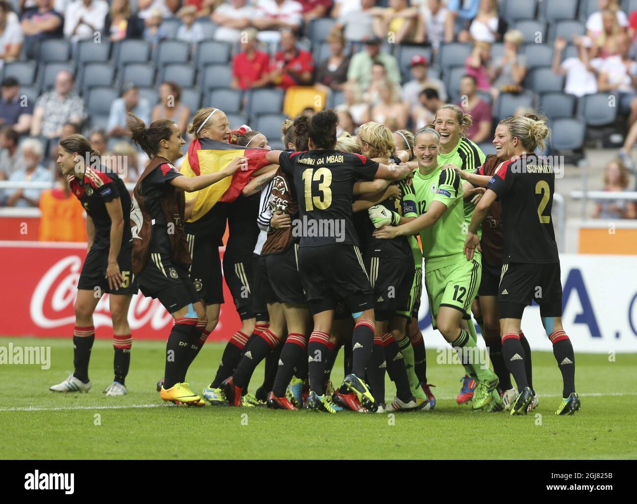 The German squad jubilates after winning the UEFA Women's Euro soccer