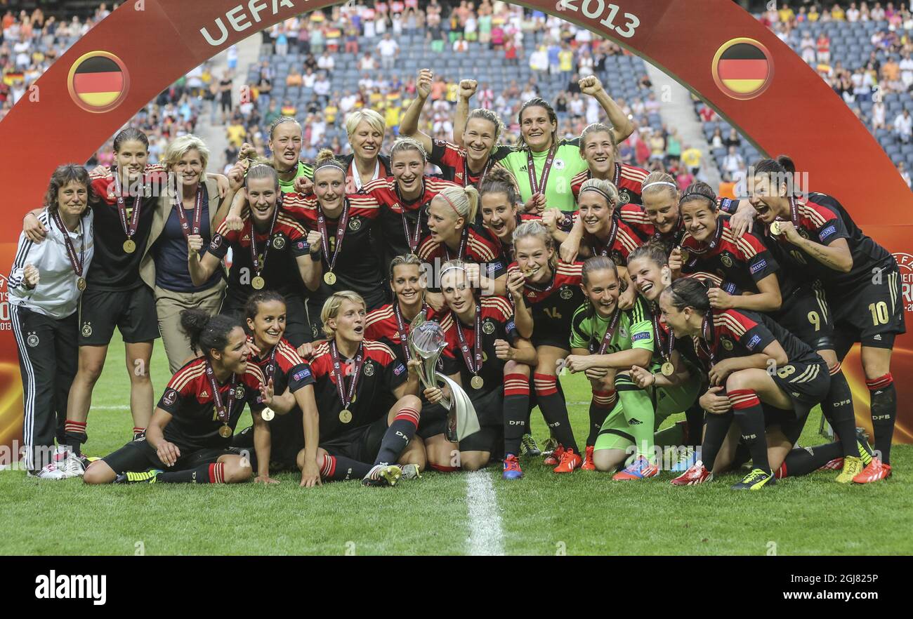 The German squad jubilates after winning the UEFA Women's Euro soccer
