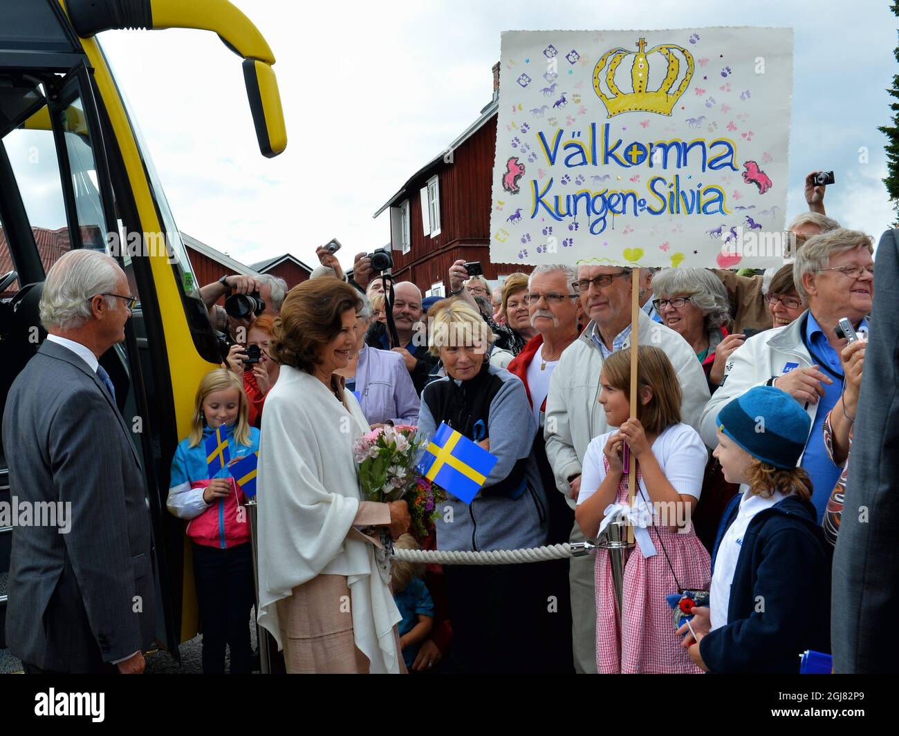 GAMMELSTAD 20130816 King Carl Gustaf and Queen Silvia visit Gammelstad outside Lulea, Sweden, August 16, 2013. The visit is a part of the KingÂ’s 40 year anniversary on the throne. Foto Jonas Ekstromer / SCANPIX kod 10030  Stock Photo