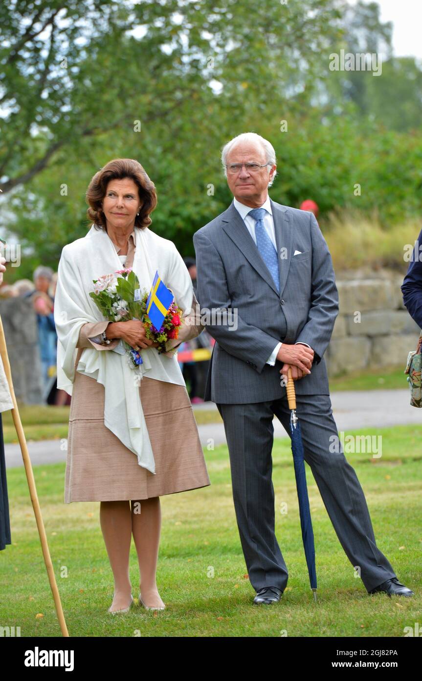 GAMMELSTAD 20130816 King Carl Gustaf and Queen Silvia visit Gammelstad outside Lulea, Sweden, August 16, 2013. The visit is a part of the KingÂ’s 40 year anniversary on the throne. Foto Jonas Ekstromer / SCANPIX kod 10030  Stock Photo