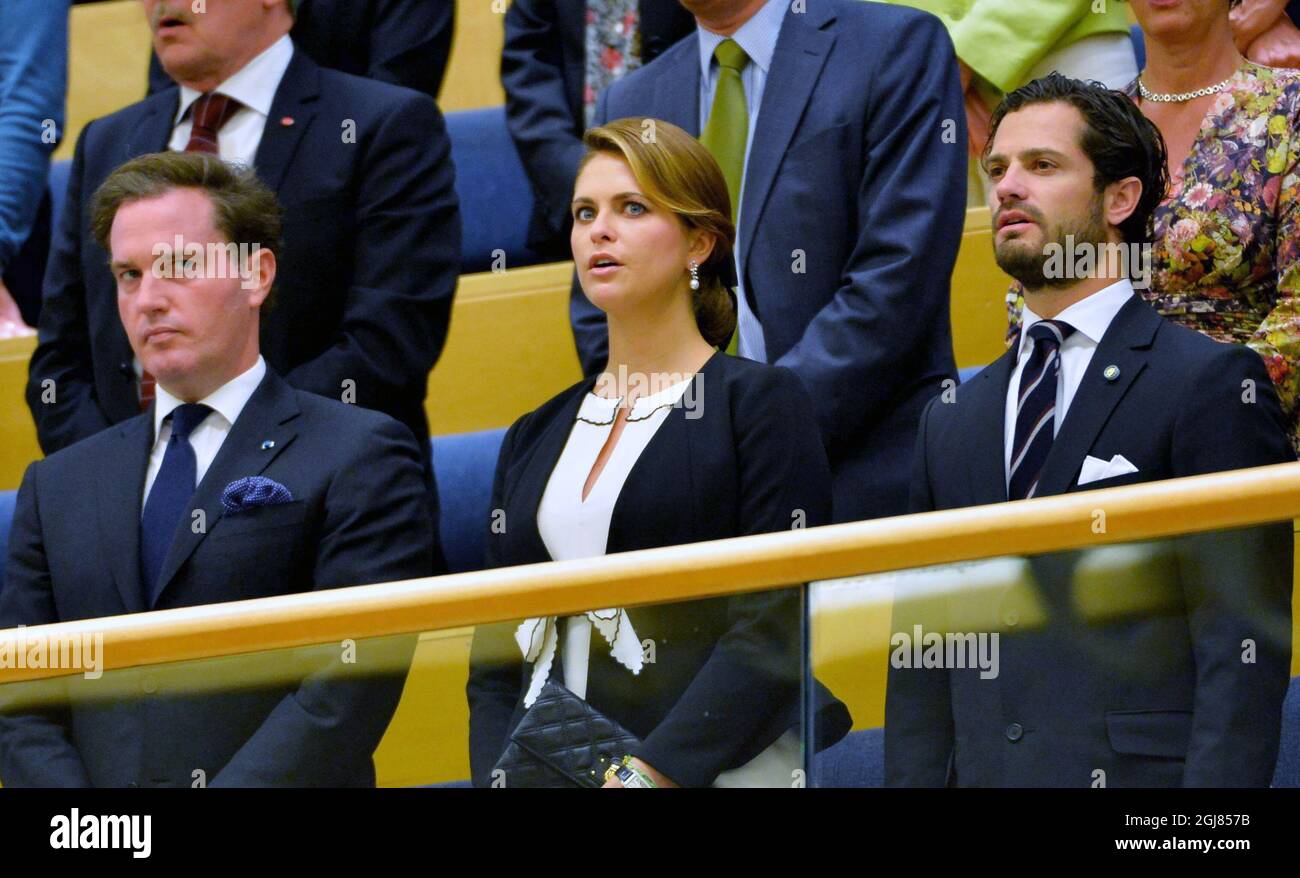 STOCKHOLM 2013-09-17 Cristopher O'Neill, Princess Madeleine and Prince Carl Philip attend the opening of the Parliament in Stockholm, Sweden, September 17, 2013. Foto: Jonas Ekstromer / SCANPIX / Kod 10030  Stock Photo