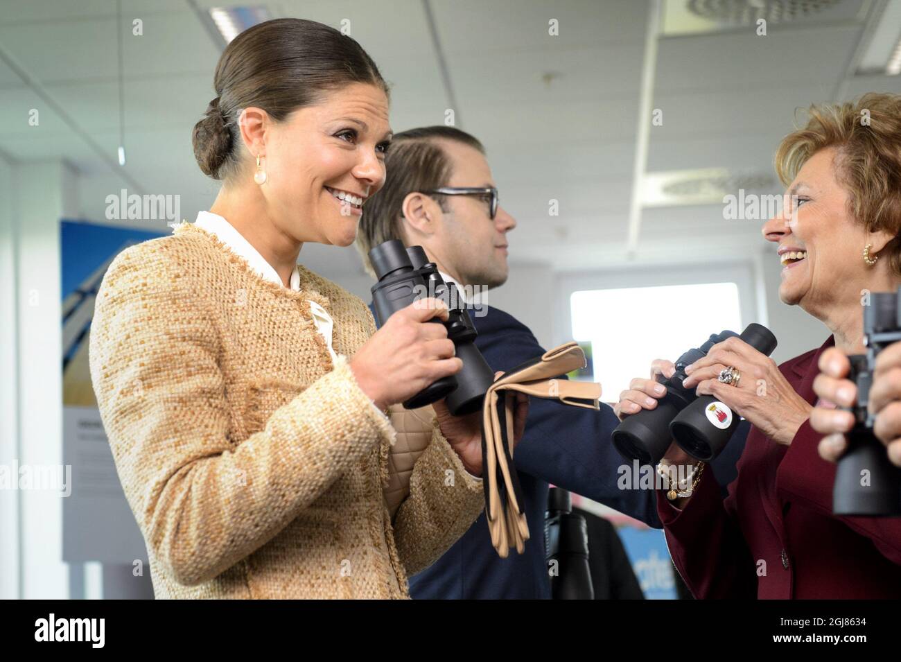 LUND 2013-10-03 Crown Princess Victoria, Prince Daniel and and Maria Cavaco Silva of Portugal are seen during a visit to Ideon Gateway in Lund, Sweden, October 3, 2013. The Crown Princess couple accompanied President Anibal Cavaco Silva and his wife Maria. The Ideon Gateway is a model for building a city part designed for research and innovation. The President of Portugal is on a State visit to Sweden. Foto: Ludvig Thunman / TT / Kod 10600  Stock Photo