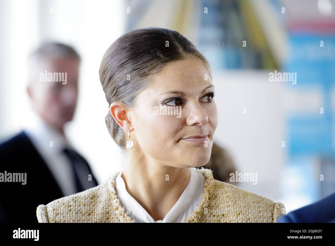 LUND 2013-10-03 Crown Princess Victoria is seen during a visit to Ideon Gateway in Lund, Sweden, October 3, 2013. The Crown Princess couple accompanied Portugal's President Anibal Cavaco Silva and his wife Maria get an insight into how to build a brand new district for world-leading research and innovation. The President of Portugal is on a State visit to Sweden. Foto: Ludvig Thunman / TT / Kod 10600  Stock Photo