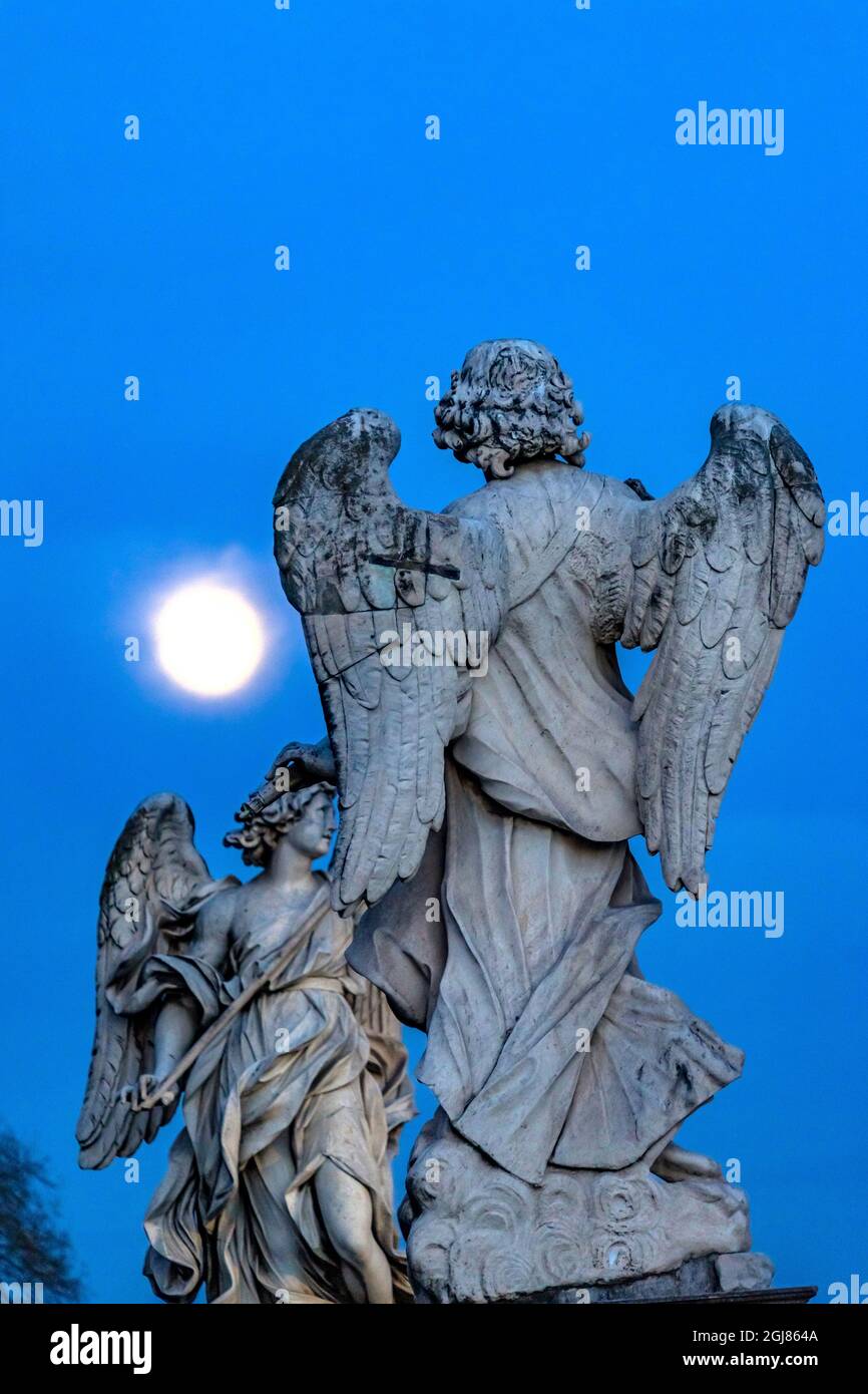 Moon Bernini Angels Castel Ponte Sant Angelo, Rome, Italy. Gian Lorenzo