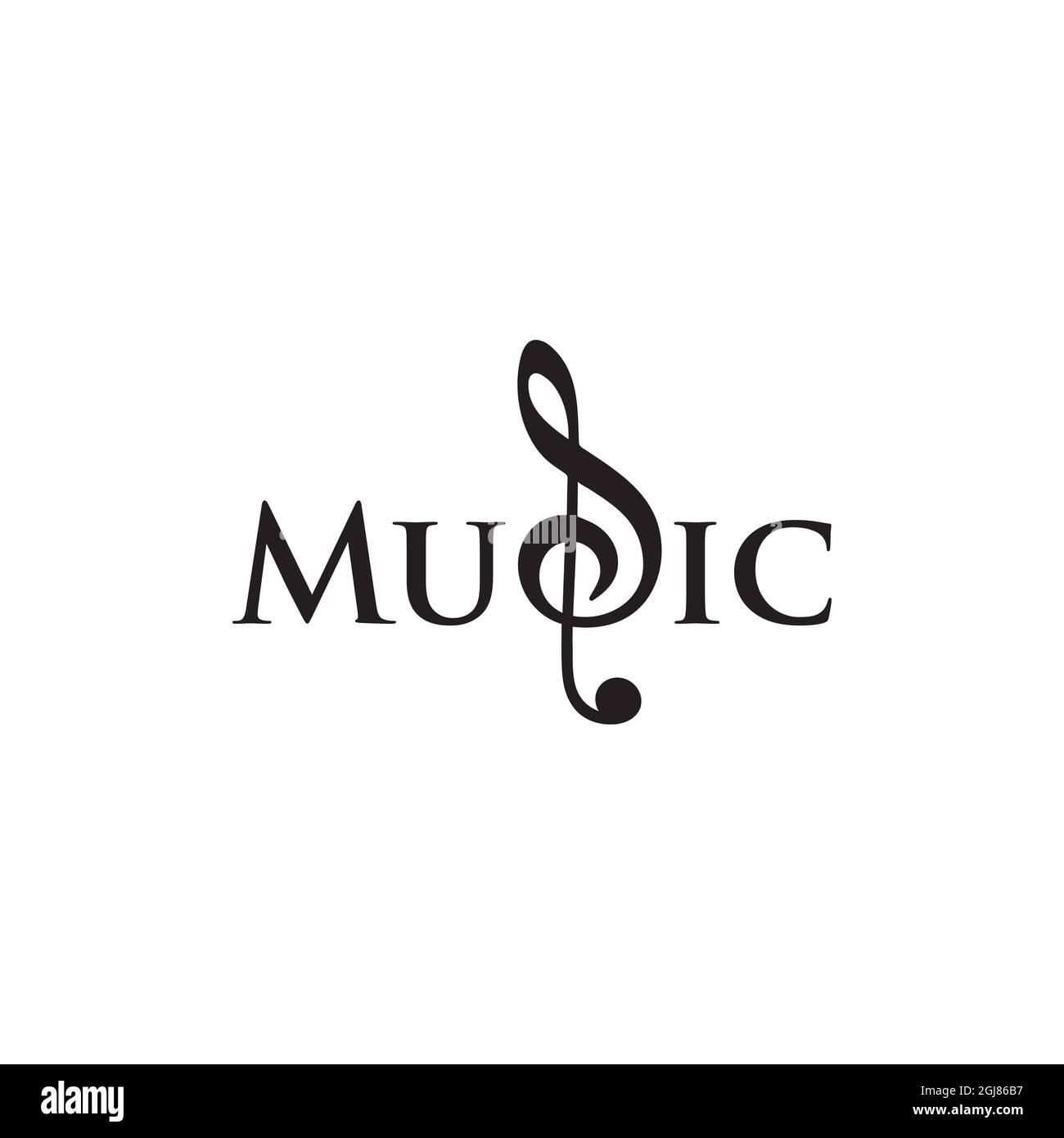 Simple Music logo isolated on white background. reverse g key musical notes Stock Vector