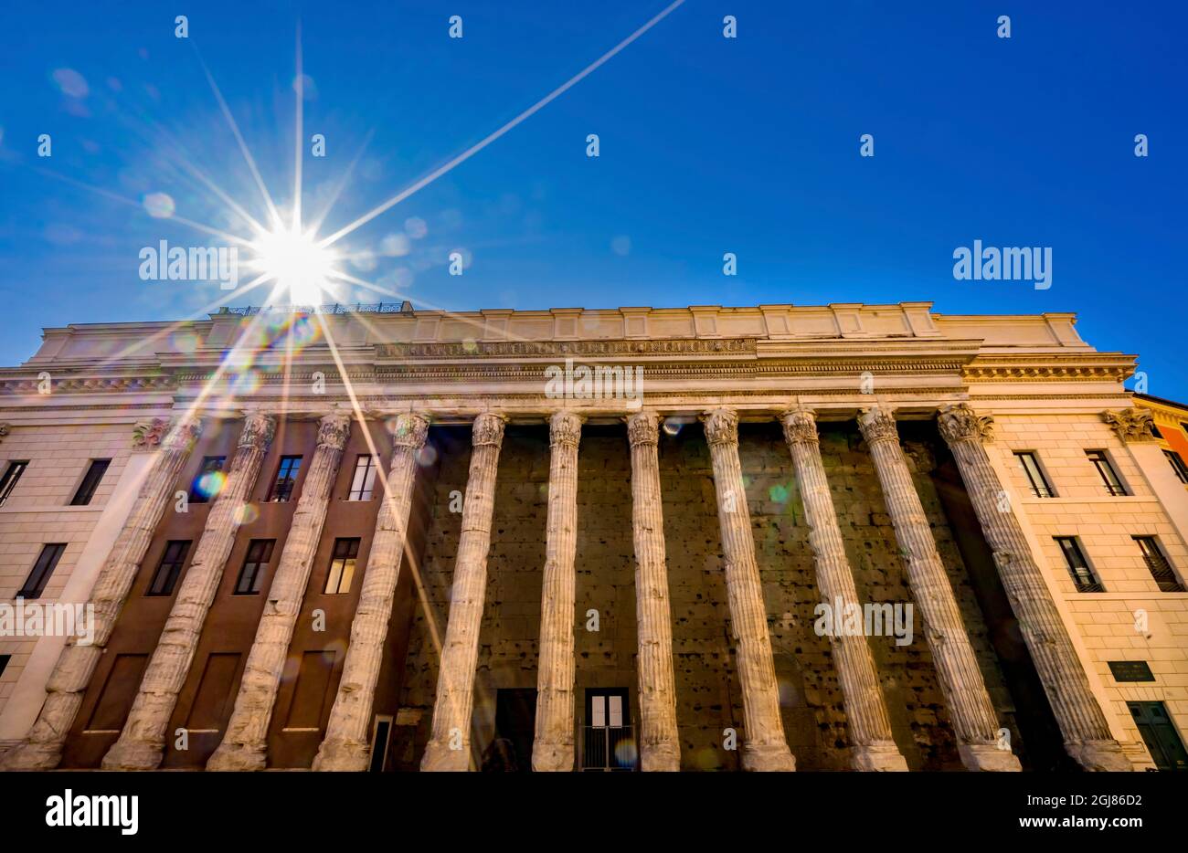 Temple of Hadrian Sun Rays Columns Colonnade Now Stock Exchange, Rome ...