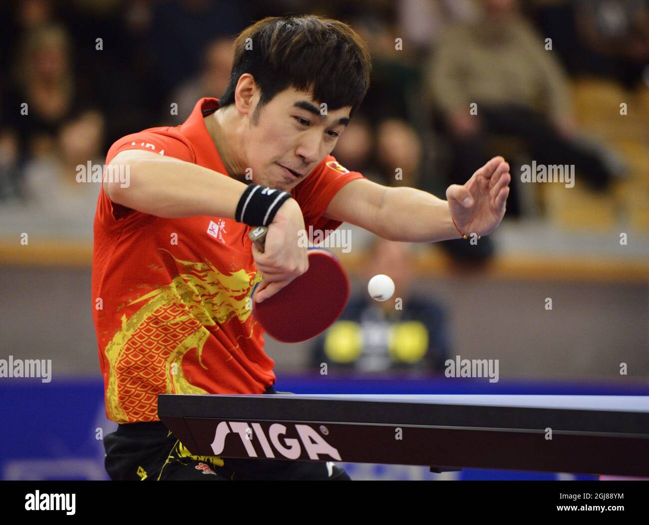 STOCKHOLM 2013-12-01 Yan An of China wins the table tennis final match  against compatriot Fan Zhendong during the Swedish Open Championships at  the Eriksdalshallen in Stockholm, Sweden, on Dec. 01, 2013. Photo: