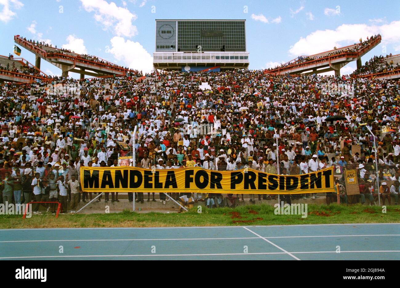 People celebrate victory in Mmabatho streets after the white