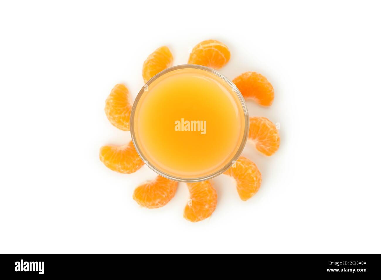 Mandarin juice and ingredients isolated on white background Stock Photo