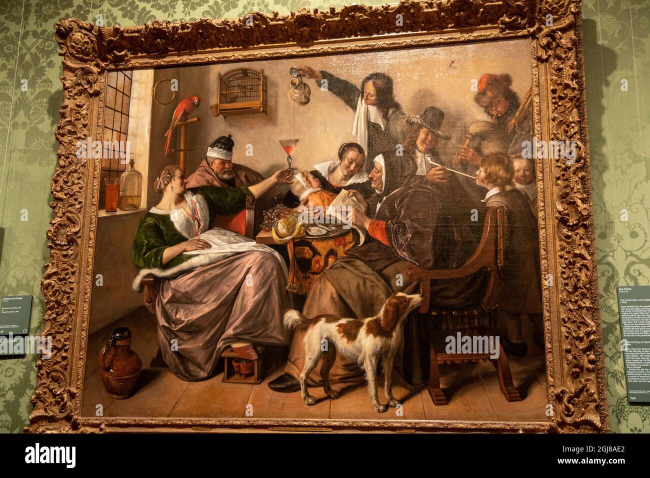 Europe, Netherlands, The Hague. Jan Steen's painting As the Old Sing So Pipe the Young. (Editorial Use Only) Stock Photo