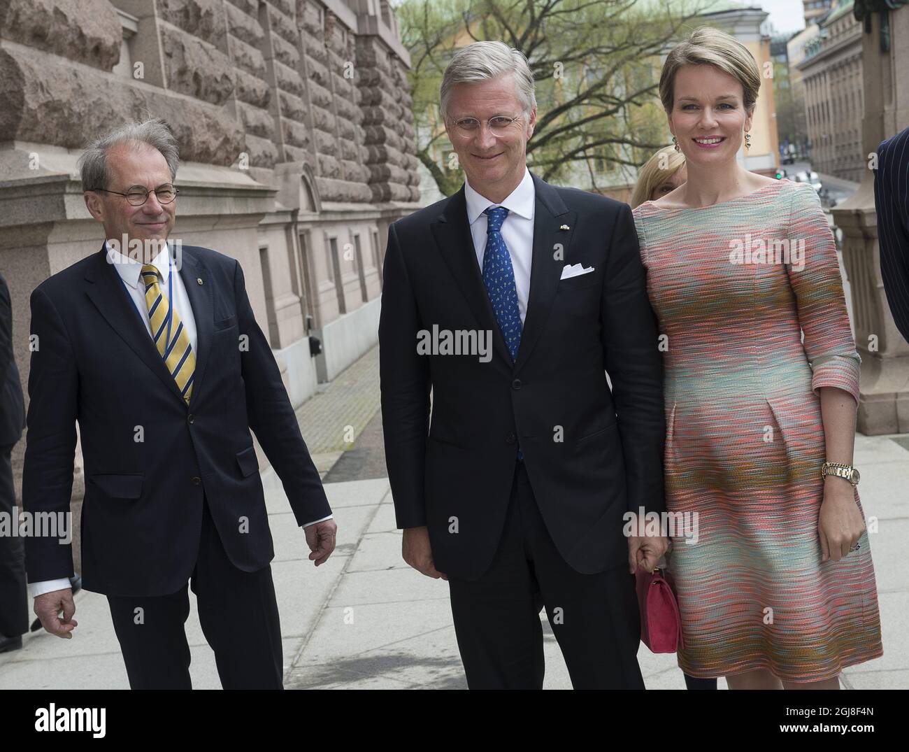 STOCKHOLM 2014-04-29 The Belgian royal couple King Philippe and Queen Mathilde met with Sweden's Speaker of the House Per Westerberg at the Parliament building in Stockholm, Sweden, April 29, 2014. The Belgian Royals are on a visit to Sweden. Foto Jonas Ekstromer / TT / kod 10030  Stock Photo