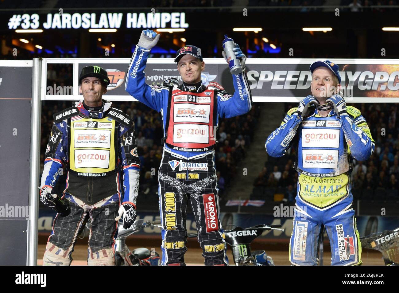 STOCKHOLM 2014-09-27 2nd placed Greg Hancock (L), winner Jaroslaw ...