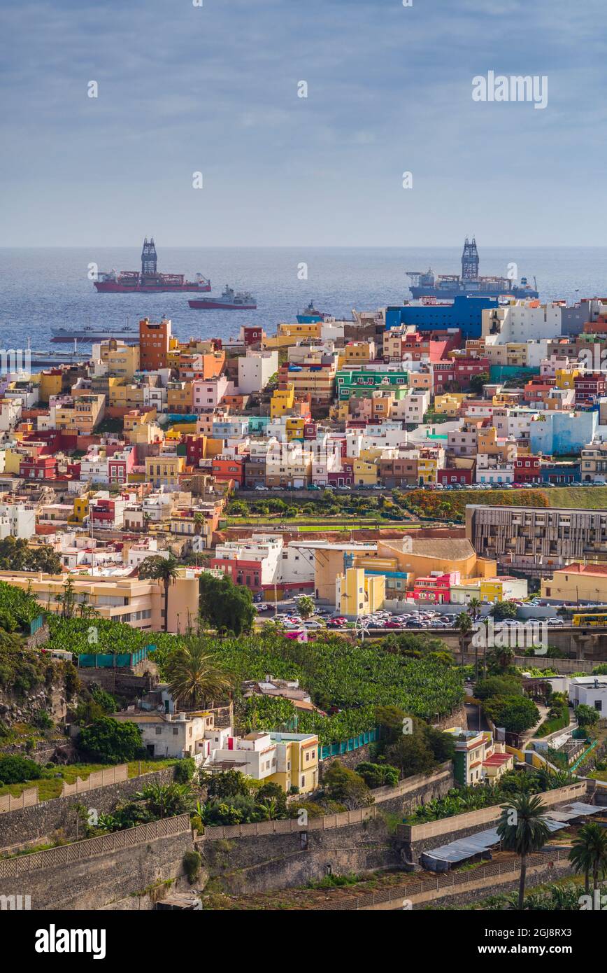 Spain, Canary Islands, Gran Canaria Island, Las Palmas de Gran Canaria, high angle view of Barrio San Jose Stock Photo