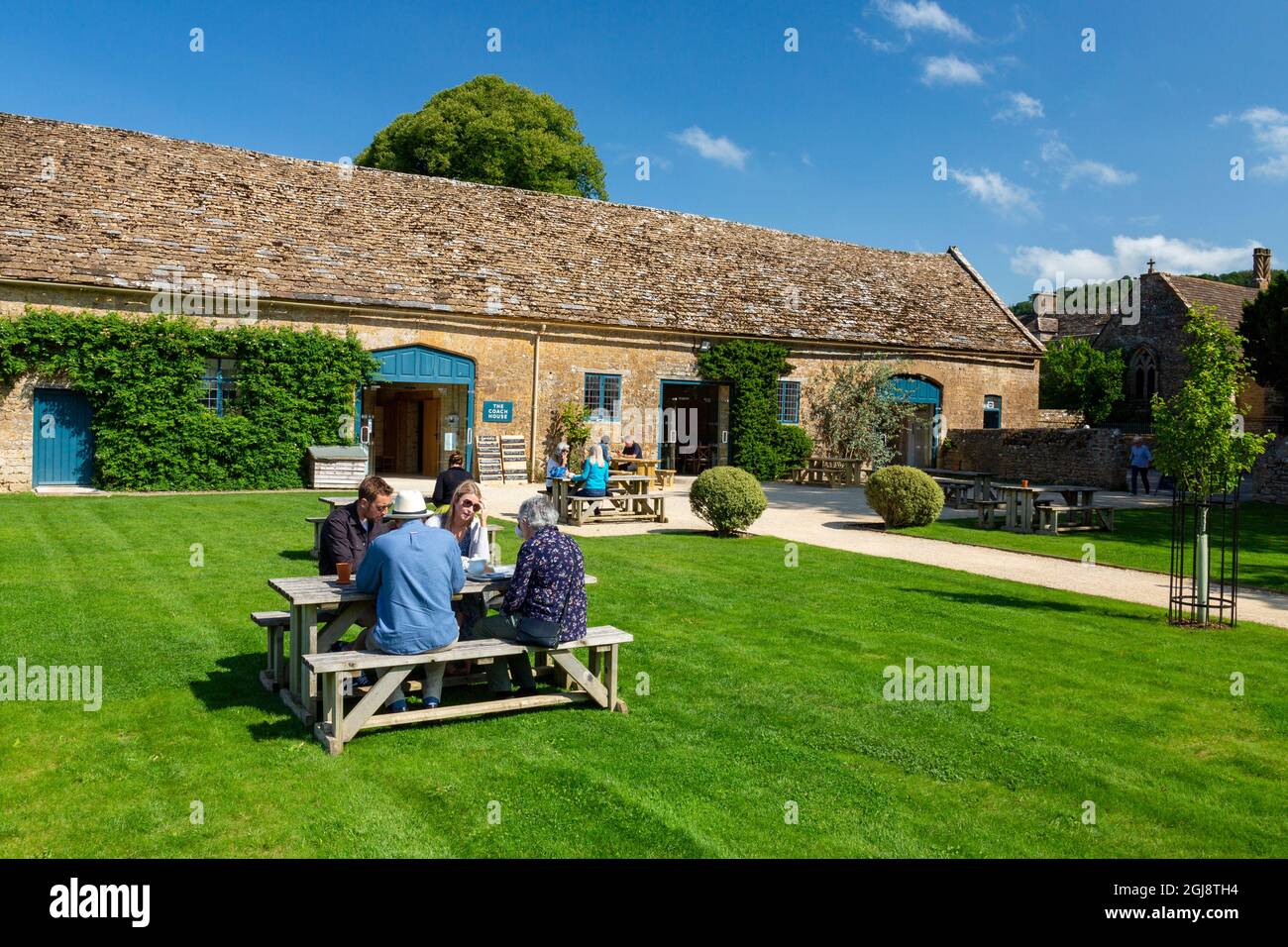 The Coach House cafe occupies an historic restored out-building at Mapperton House, Dorset, England, UK Stock Photo