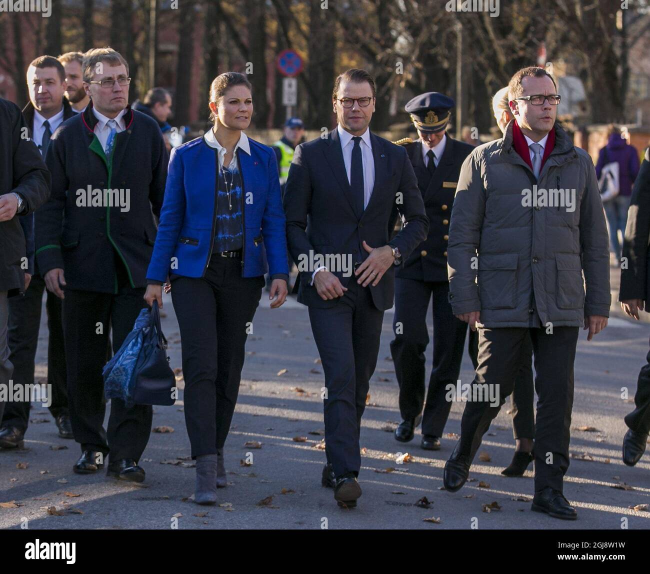 Tartu 2014-10-29 Crown Princess Victoria and Prince Daniel arrive at the Estonian National Museum in Tartu together with the museum's director TÂ›nis Lukas and Tartus Mayor Urmas Klaas on the second day of the Crown Princess Couple's official visit to Estonia on October 29 201 Foto Karli Saul/ SCANPIX BALTICS / TT / kod 20985 ref:  Stock Photo