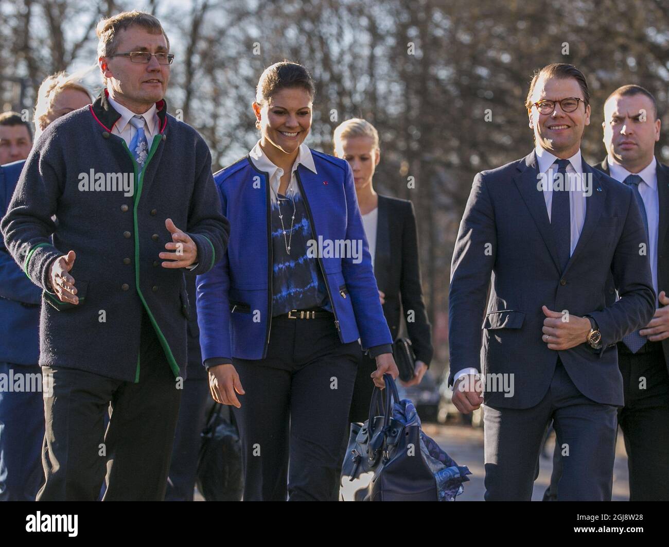 Tartu 2014-10-29 Crown Princess Victoria and Prince Daniel arrive at the Estonian National Museum in Tartu together with the museum's director TÂ›nis Lukas on the second day of the Crown Princess Couple's official visit to Estonia on October 29 201 Foto Karli Saul/ SCANPIX BALTICS / TT / kod 20985 ref:  Stock Photo