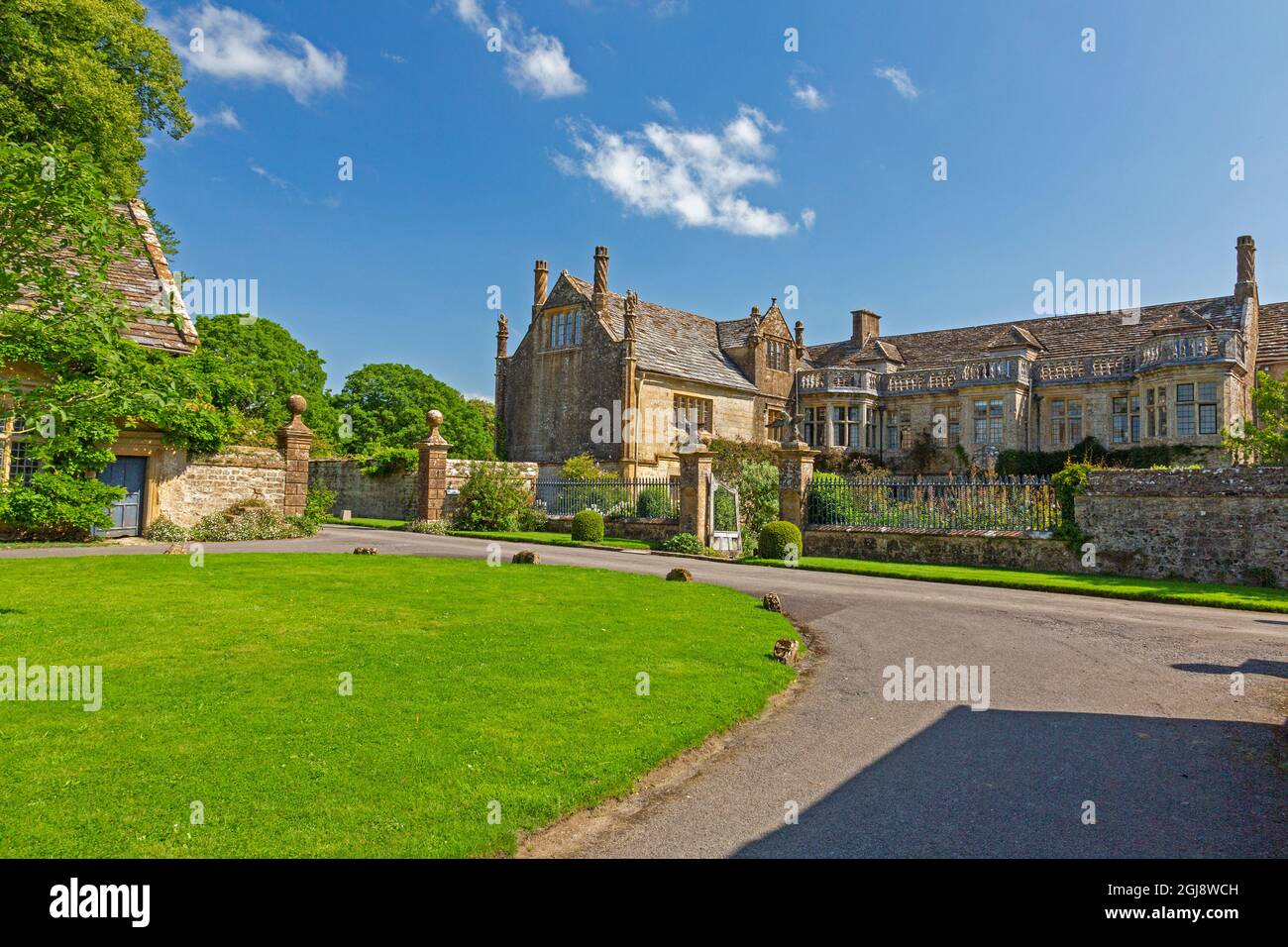 The west front of Mapperton House - a Jacobean country manor house and home to the Earl of Sandwich near Beaminster, Dorset, England, UK Stock Photo