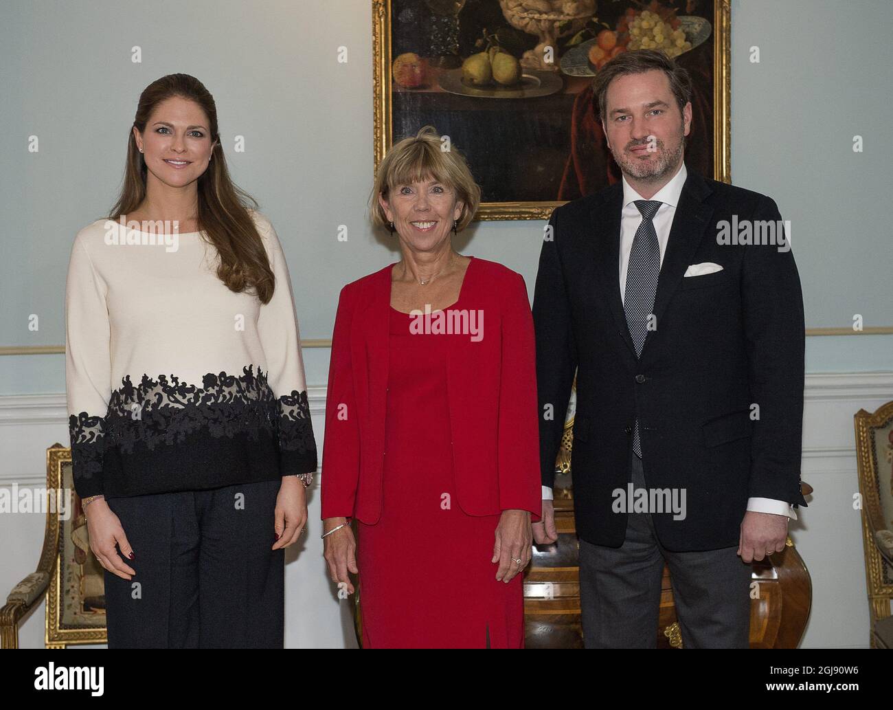 GAVLE 2015-02-02 Princess Madeleine, County General Barbro Holmberg and Christopher OÂ´Neill are seen during the prince couples visit to Gavle, Sweden, February 2, 2015. . Foto: Jonas Ekstromer / TT / kod 10030  Stock Photo