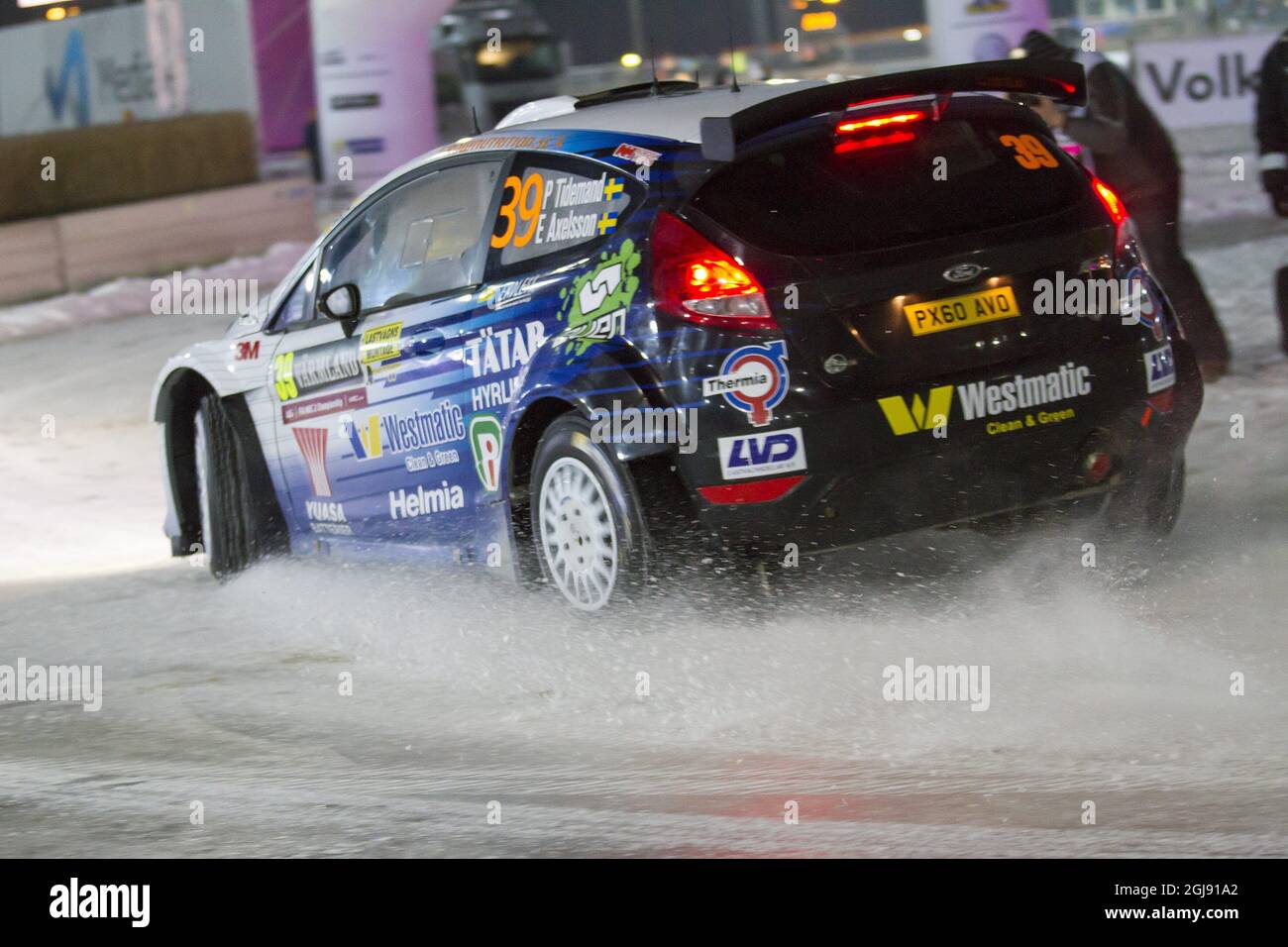 HAGFORS 2015-02-12 Pontus Tidemand/Emil Axelsson of Sweden are seen in their Ford Fiesta RRC during the first lap of the Rally Sweden in Hagfors, Sweden, February 12, 2015. Foto: Micke Fransson / TT kod 61460  Stock Photo