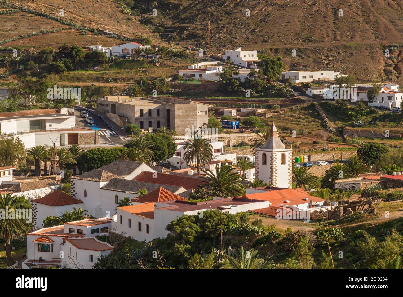 Spain, Canary Islands, Fuerteventura Island, Betancuria, town view with Iglesia de Santa Maria church Stock Photo