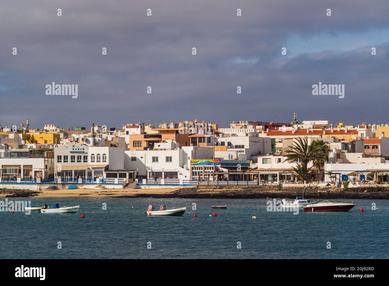 Spain, Canary Islands, Fuerteventura Island, Corralejo, Fisherman's Quarter by Playa Muelle Chico Stock Photo