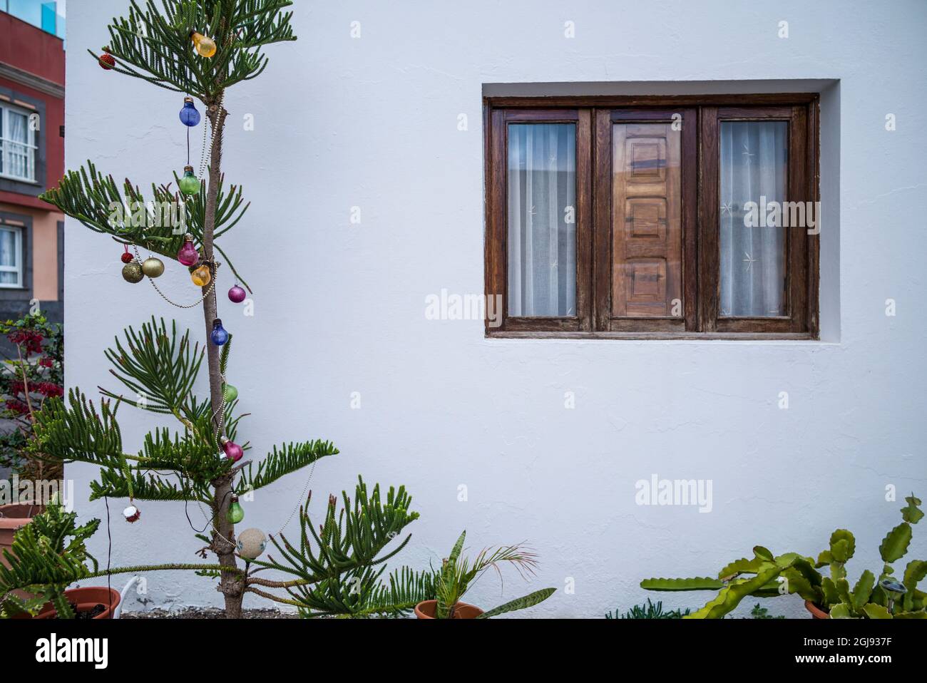Spain, Canary Islands, Fuerteventura Island, El Cotillo, Fisherman's Quarter, Christmas ornaments Stock Photo