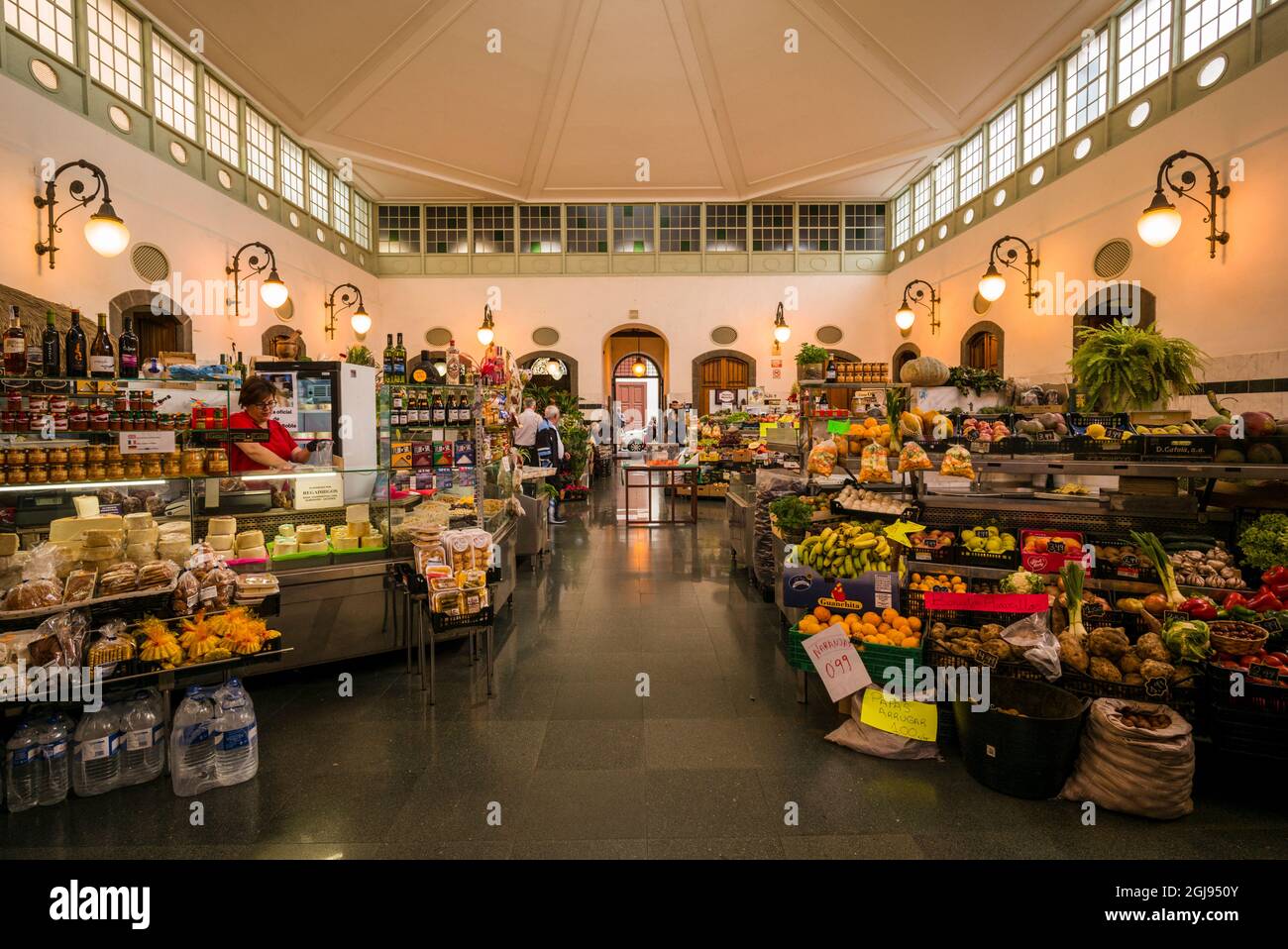 Spain, Canary Islands, La Palma Island, Santa Cruz de la Palma, Mercado La Recova, food market, interior Stock Photo