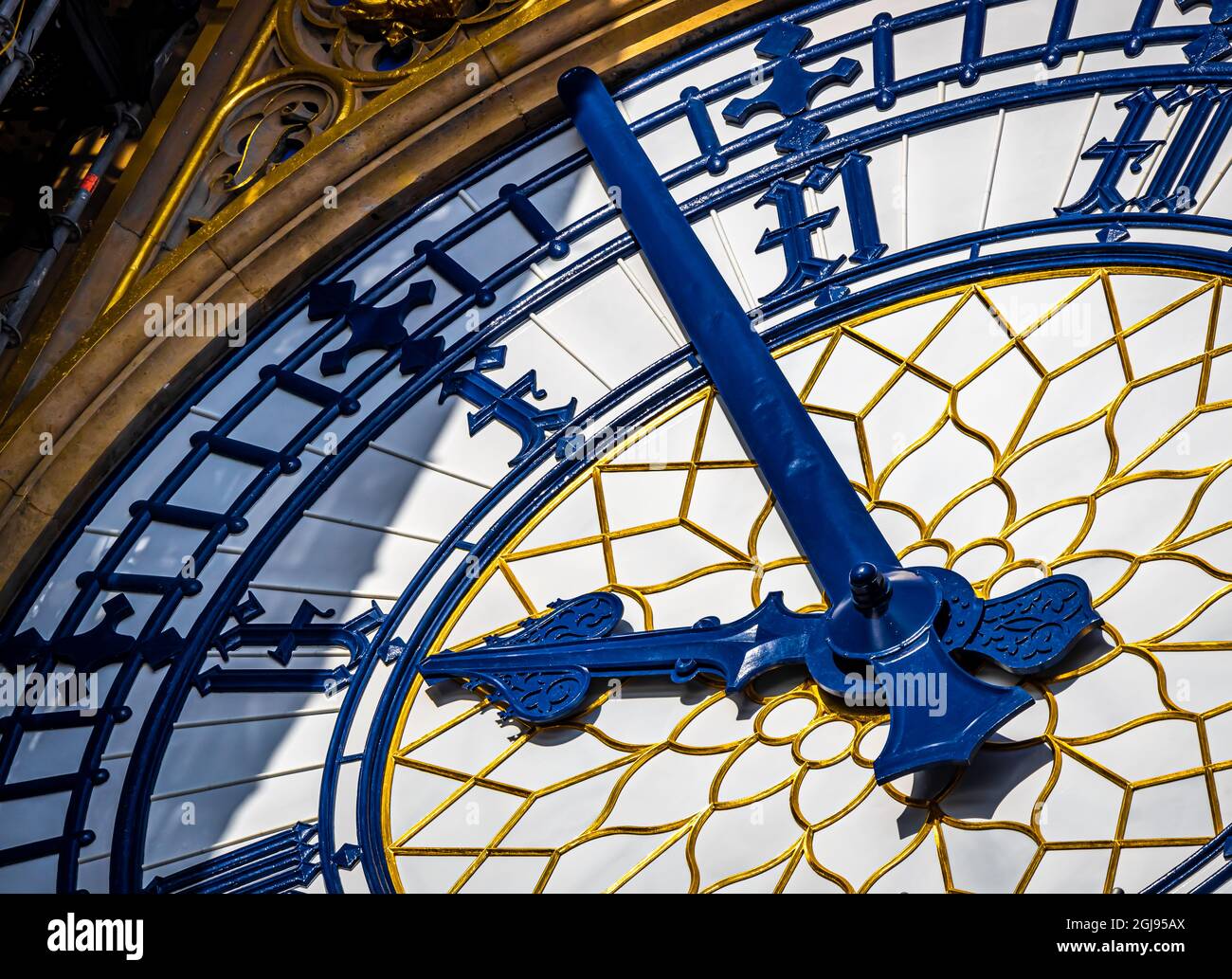 The Big Ben clock tower restored with dials and clock hands repainted