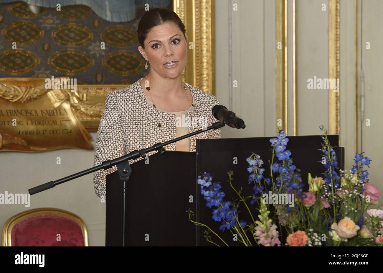 GRIPSHOLM 2015-05-13 Crown Princess Victoria is seen during the inauguration of 'Queen Hedvig Eleonora's jubilee year 2015' at th Gripsholms Palace in Marifered, Sweden May 13, 2015. Queen Hedvig Eleonora (1636-1715) was born in Holstein-Gottorp in present Germany and married to King Karl X Gustav. Foto Jonas Ekstromer / TT / kod 10030  Stock Photo