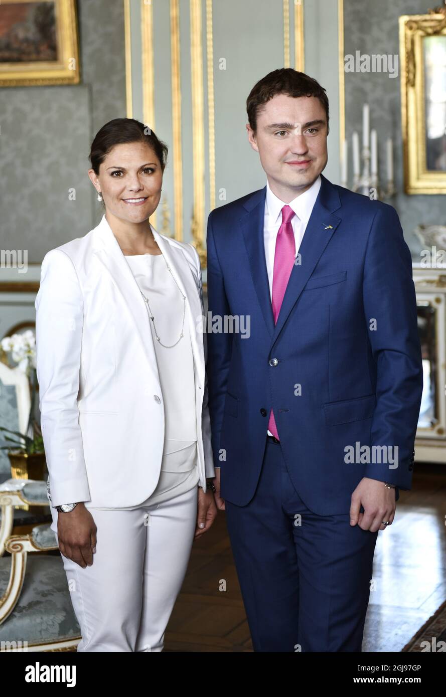 STOCKHOLM 2015-05-27 Estonian PM Taavi RÃµivas (R) and Swedish Crown Princess Victoria at during a reception at the Royal Palace in Stockholm, Sweden, May 27, 2015. RÃµivas visited Sweden for bilateral talks Wednesday. Photo Bertil Ericson / TT / Code 10000 ** SWEDEN OUT ** Stock Photo