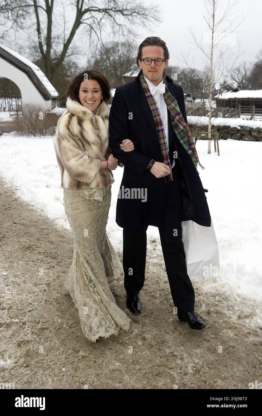 STOCKHOLM 2012-02-19 Emma Pernald, former finacee of Prince Carl Philip, and her boyfriend Tomas Jonson at the wedding of Robin af ByrÃ©n and Tin-Tin RosÃ©n in Seglora Church at in Stockholm, Sweden, February 18, 2012. Foto: Stefan Soderstrom / XP / SCANPIX / kod 7120 ** OUT SWEDEN OUT **  Stock Photo