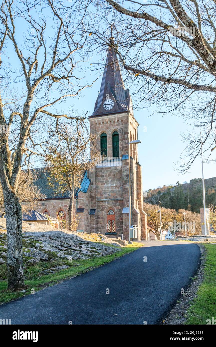 Sweden, Vastra Gotaland County, Tanum municipality, Fjallbacka. Fjallbacka Kyrka church, built in 1892 in Neo-Gothic style. Stock Photo