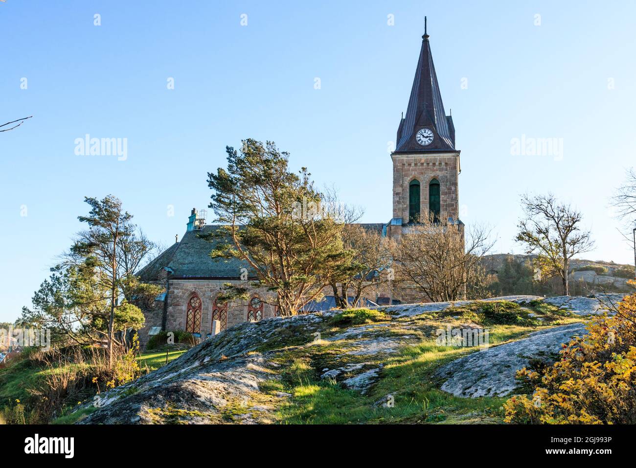 Sweden, Vastra Gotaland County, Tanum municipality, Fjallbacka. Fjallbacka Kyrka church, built in 1892 in Neo-Gothic style. Stock Photo