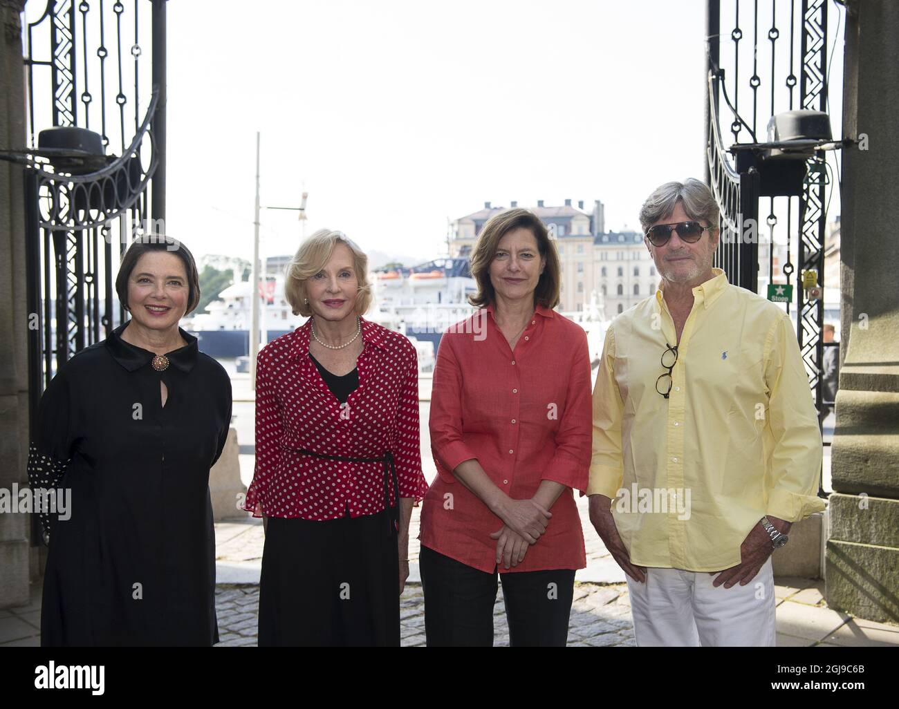 STOCKHOLM 2015-08-24 : Ingrid bergmanÂ´s four children Isabella Rossellini, Pia Lindstrom,, Ingrid and Roberto Rossellini are seen during a press conference in Stockholm, Sweden, August 24, 2015. The siblings are visiting Stockholm for the premiere of the movieÂ”I am Ingrid' on the occasion of the 100 anniversary of the birth of the late Swedish actress Ingrid Bergman. Foto: Maja Suslin / TT / Kod 10300  Stock Photo