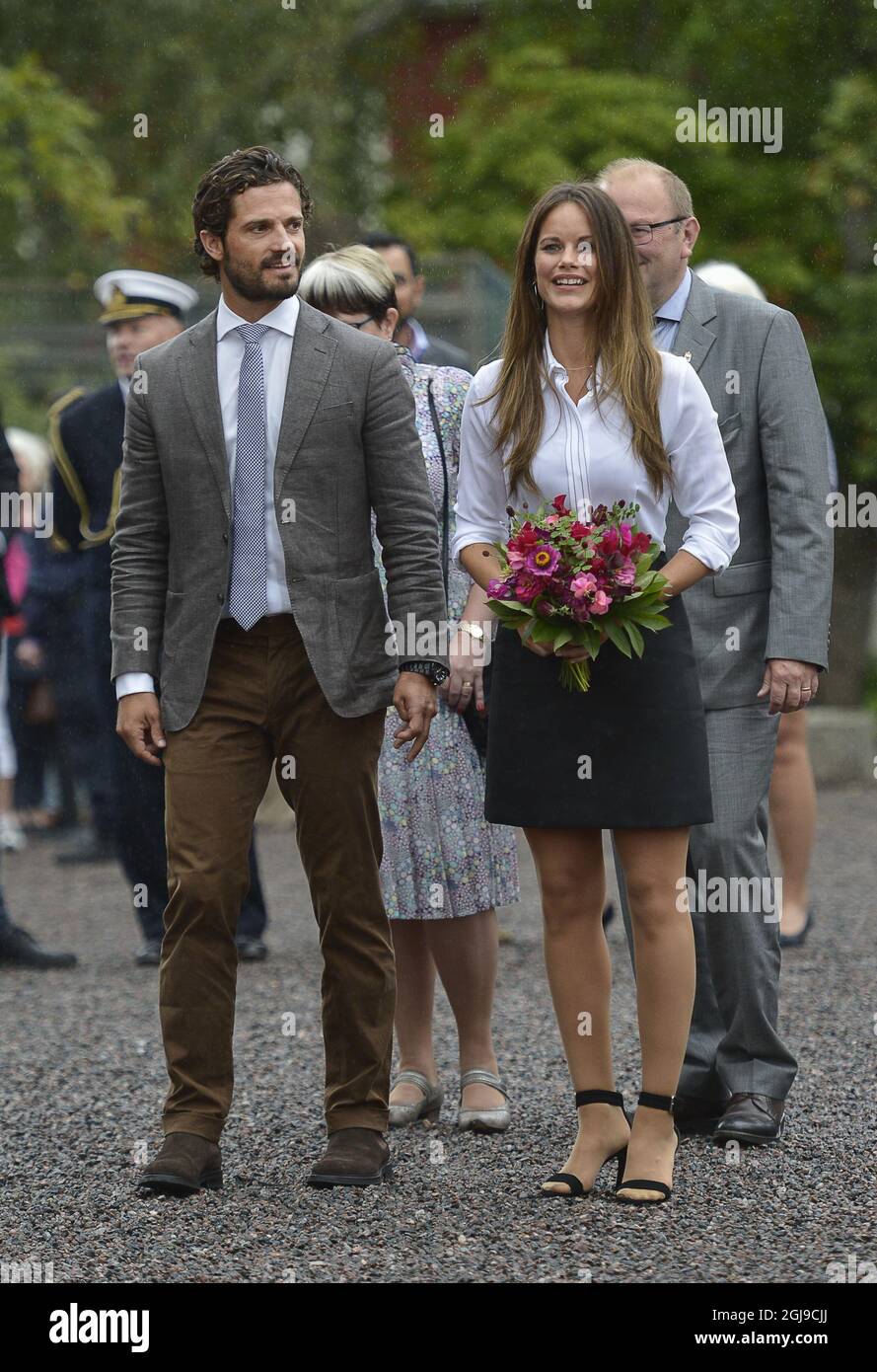 KARLSTAD 2015-08-26 Prince Carl Philip and Princess Sofia visit the home of Swedish author Selma Lagerlof in Marbacka in Sunne at county of Varmland Sweden August 26, 2015. The Prince couple is on their first visit to their home county as Duke and Duchess of the Varmland . Foto Jonas Ekstromer / TT / kod 10030  Stock Photo