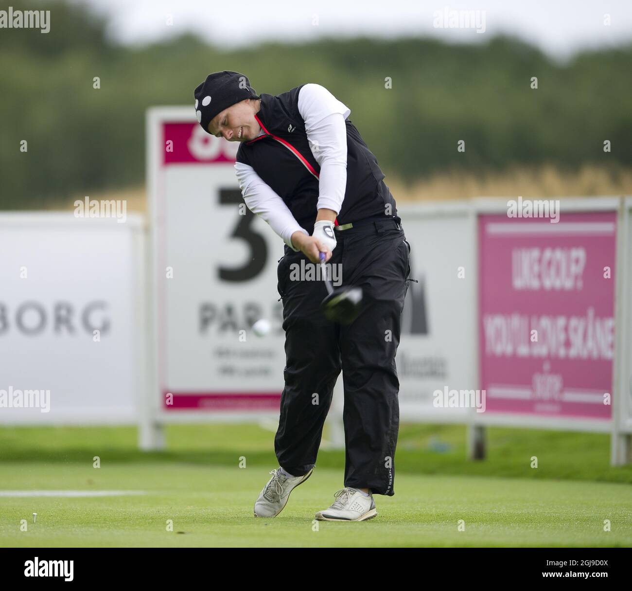 Malene Jorgensen of Denmark tees of from during the third round of the  Helsingborgs Open in the Ladies European Tour at Vasatorps Golf Club in  Helsingborg, Sweden, Sept. 05, 2015. Photo Bjorn
