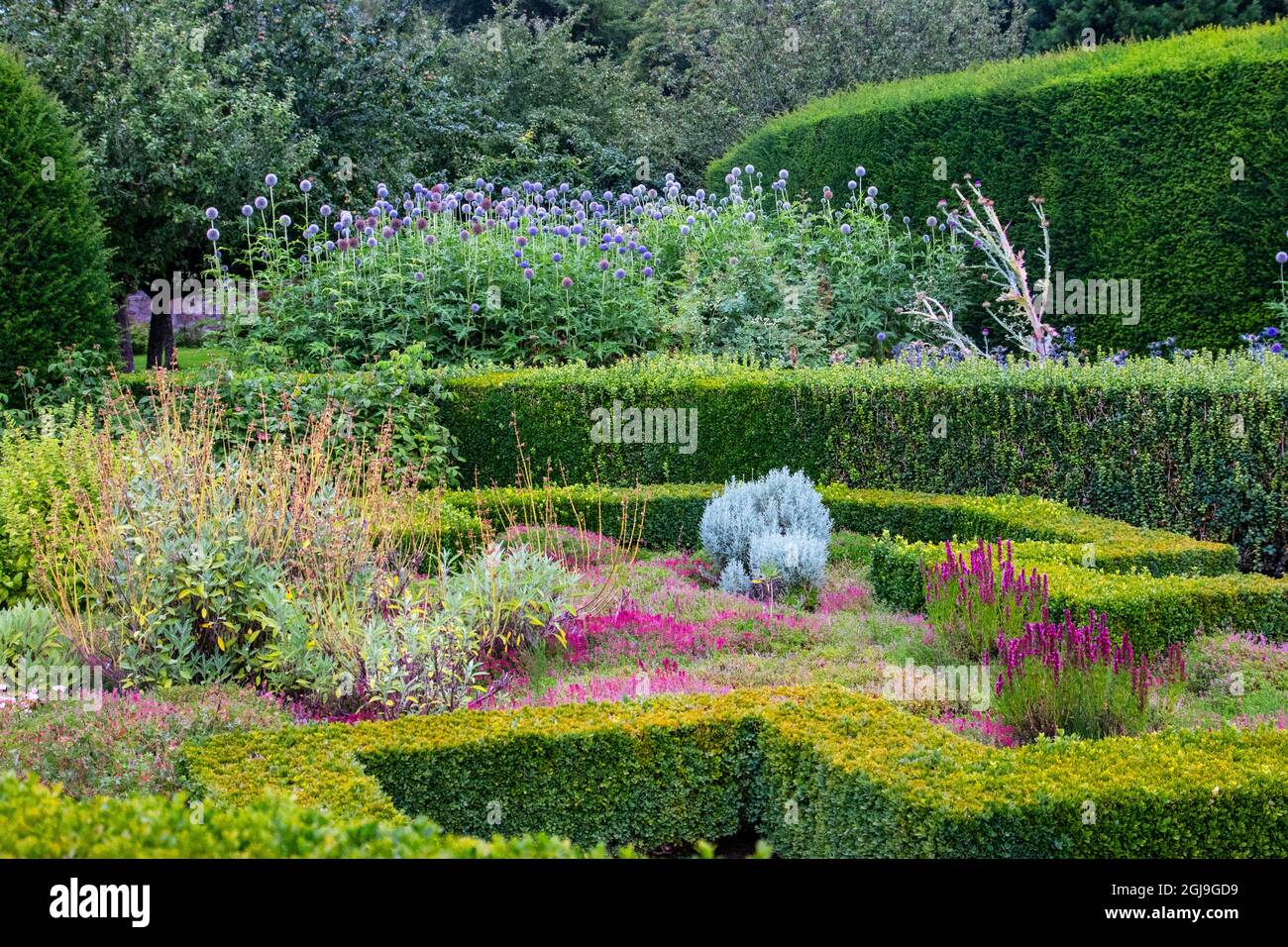 Portion of the very extensive, beautiful gardens at Cawdor Castle, Scotland. Stock Photo