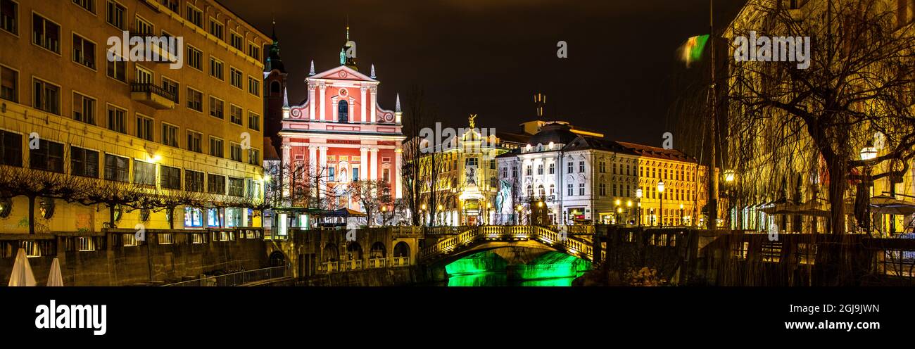 Slovenia, Ljubljana, early morning light in the city. Stock Photo