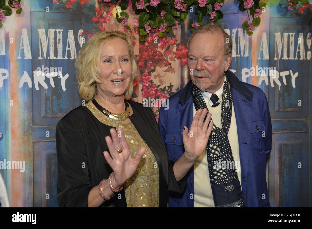 STOCKHOLM 2016-01-20 Agnetha Faltskog and Thomas Johansson arrives to the  premiere of the "Mamma