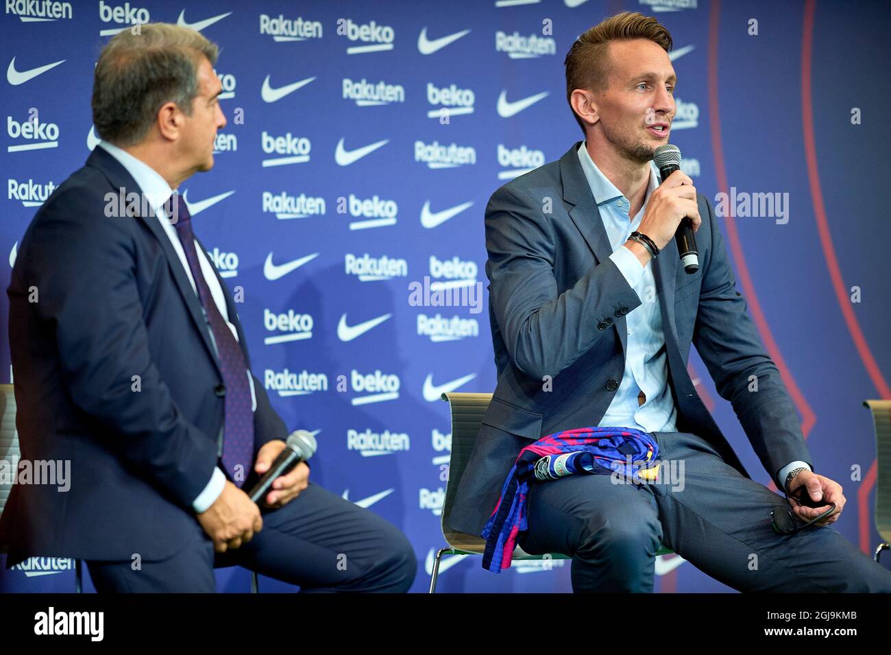 New signing Luuk De Jong during his unveiling as FC Barcelona new player at Auditori 1899 in Barcelona, Spain. Stock Photo
