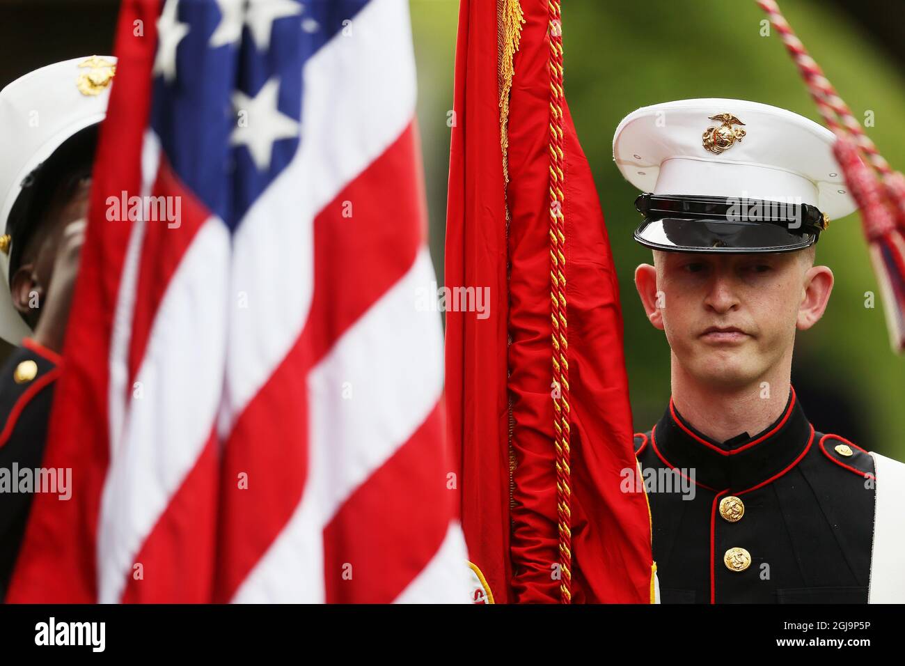 US Marine Sgt Mitch Shurtliff during a 20th anniversary event at the US Ambassador's Residence in Dublin to commemorate the lives lost during the 9/11 attacks. Picture date: Wednesday August 25, 2021. Stock Photo