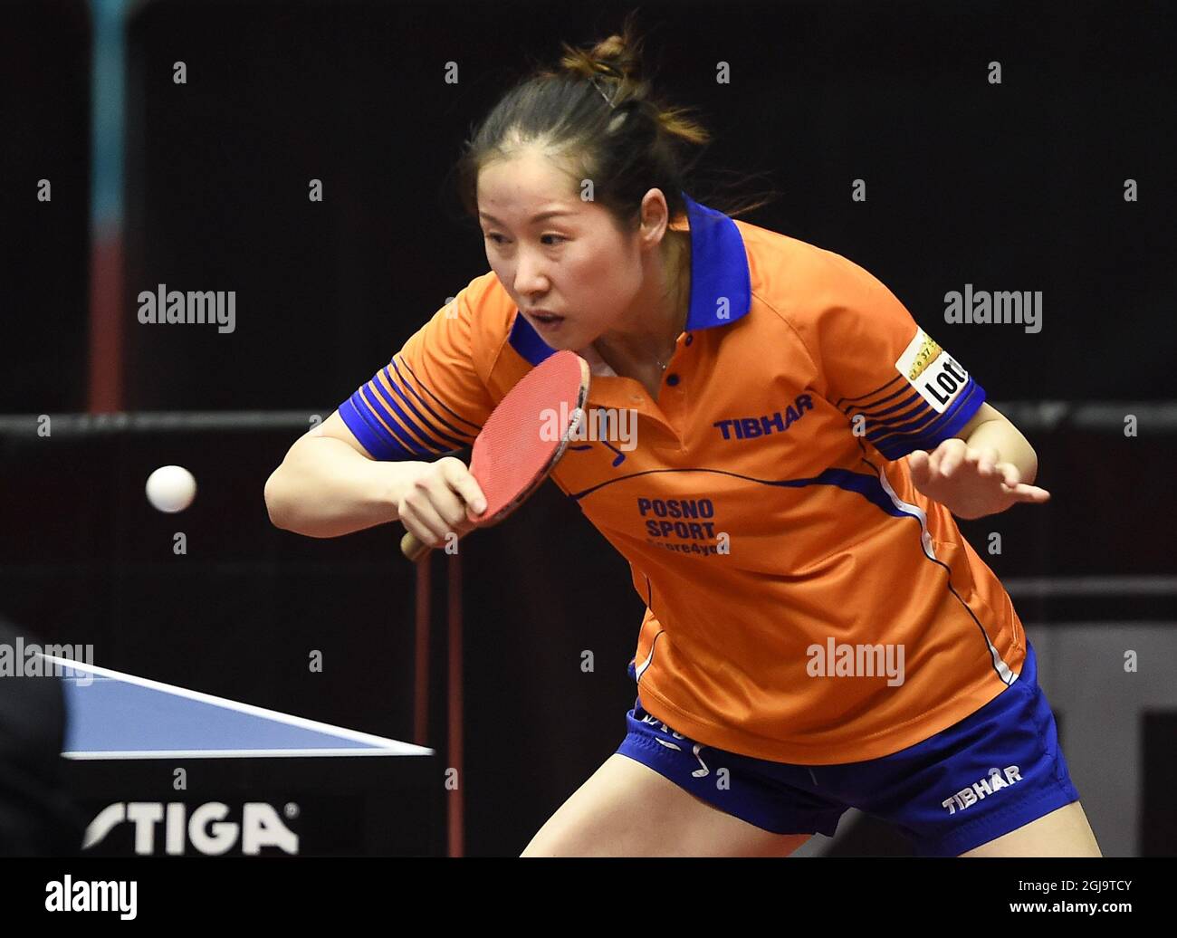 HALMSTAD, SWEDEN 20160414 Li Jie from the Netherlands is playing Egle