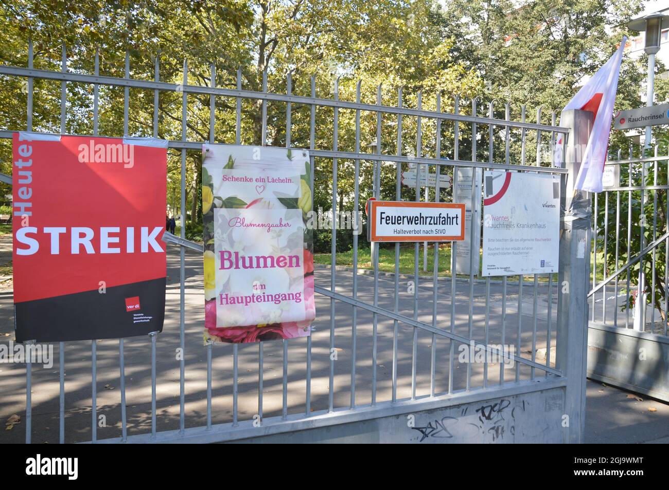 Nursing staff at Berlin´s state-owned Vivantes hospitals on strike - Photos: Vivantes Auguste Viktoria Clinic in Schoeneberg, Berlin, Germany - September 9, 2021. Stock Photo