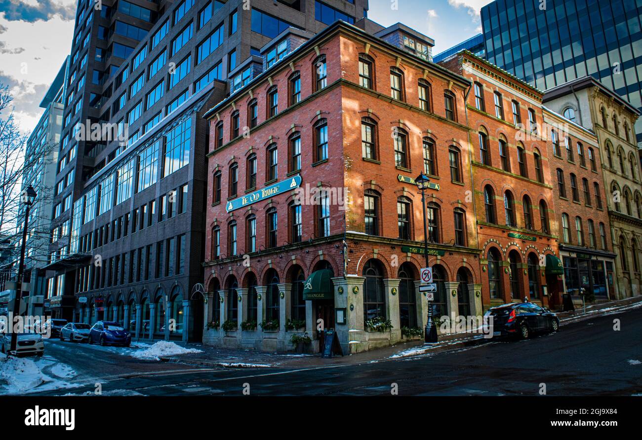 The Brick District, contains the Geldert (Old Bowes) Old Bowes Building,The Old Triangle Irish Alehouse Stock Photo