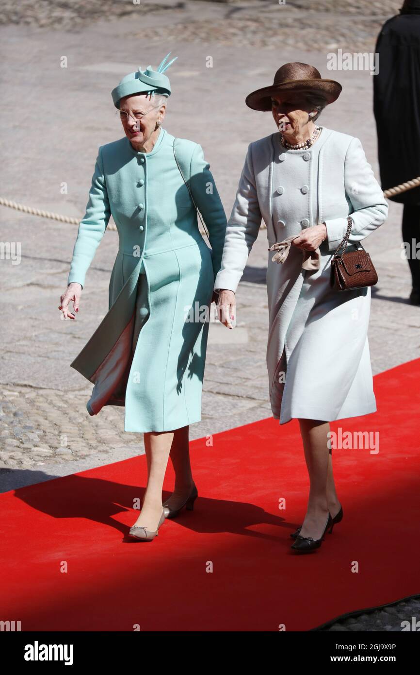 STOCKHOLM 2016-04-30 Queen Margrethe II and Princess Benedikte arriving for lunch hosted by the City of Stockholm at the City Hall for king Carl XVI Gustaf on his birthday, Saturday, April 30, 2016. Foto: Christine Olsson / TT / Kod 10430  Stock Photo