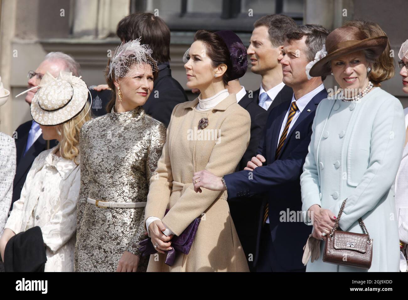 STOCKHOLM 2016-04-30 Princess Martha Louise, Crown Princess Mary, Crown Prince Frederik and Princess Benedikte The King's birthday celebration on the Outer courtyard, The Royal Palace, Saturday, April 30, 2016. Photo: Christine Olsson / TT / code 10430  Stock Photo
