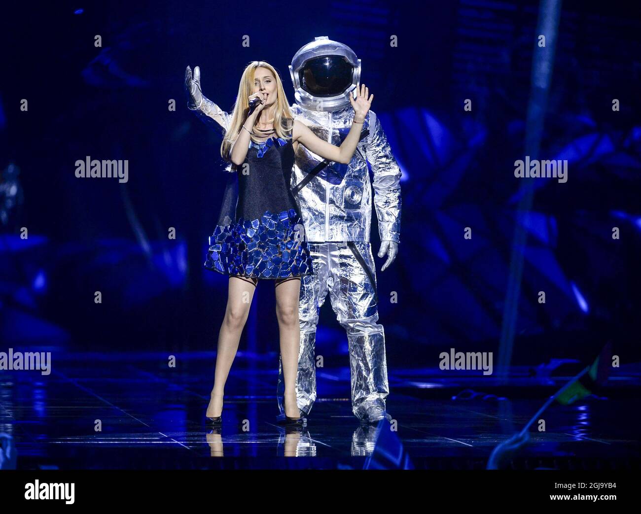 STOCKHOLM 2016-05-10 Moldova's Lidia Isac performs with the song Ã¢Â€ÂFalling StarsÃ¢Â€Â during the Eurovision Song Contest 2016 semi-final 1 at the Ericsson Globe Arena in Stockholm, Sweden, May 10, 2016. Photo: Maja Suslin / TT / Kod 10300 ** SWEDEN OUT **  Stock Photo