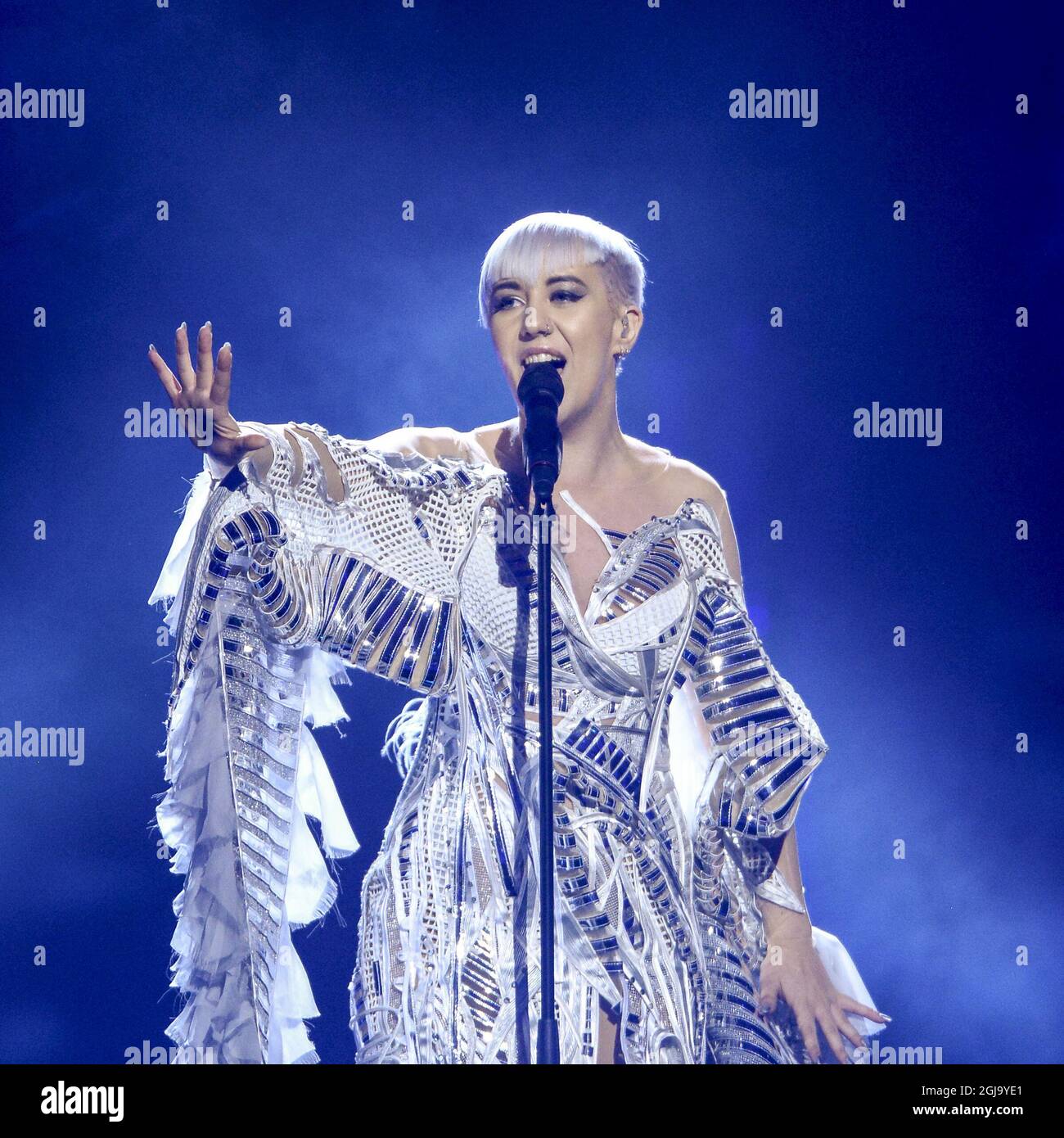 STOCKHOLM 2016-05-10 Croatia's Nina KraljiAÂ‡ performs with the song 'Lighthouse' during the Eurovision Song Contest 2016 semi-final 1 at the Ericsson Globe Arena in Stockholm, Sweden, May 10, 2016. Photo: Maja Suslin / TT / Kod 10300 ** SWEDEN OUT **  Stock Photo