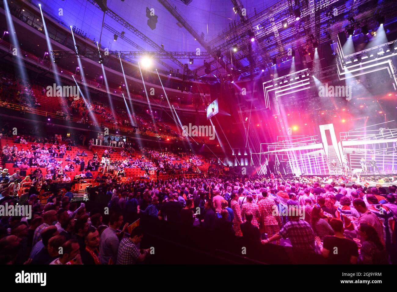 STOCKHOLM 2016-05-12 The Ericsson Globe Arena is seen during the Eurovision Song Contest 2016 semi-final 2 in Stockholm, Sweden, May 12, 2016. Photo: Maja Suslin / TT / Kod 10300 ** SWEDEN OUT **  Stock Photo